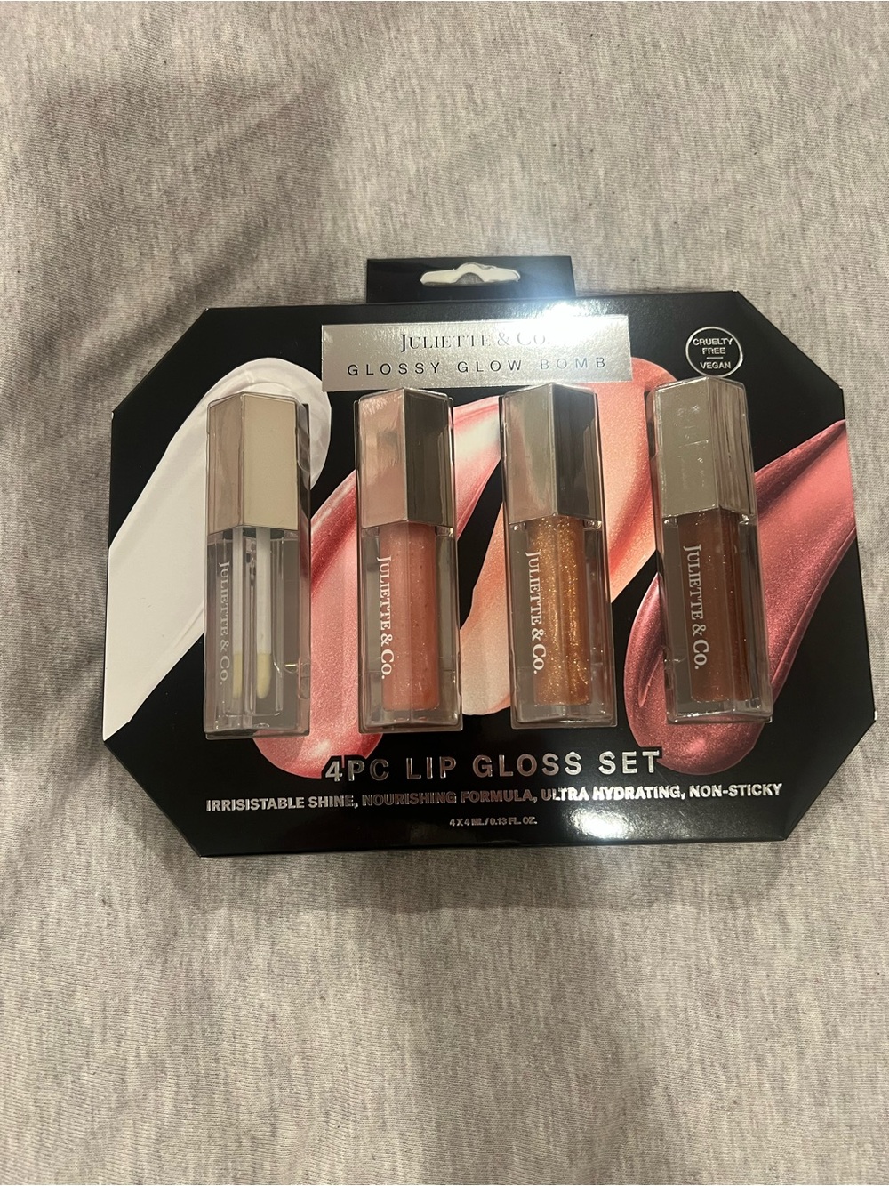 4pc Glossy Glow Lip Gloss Set - Mixed Nude & Rose Shades by Juliette & Co